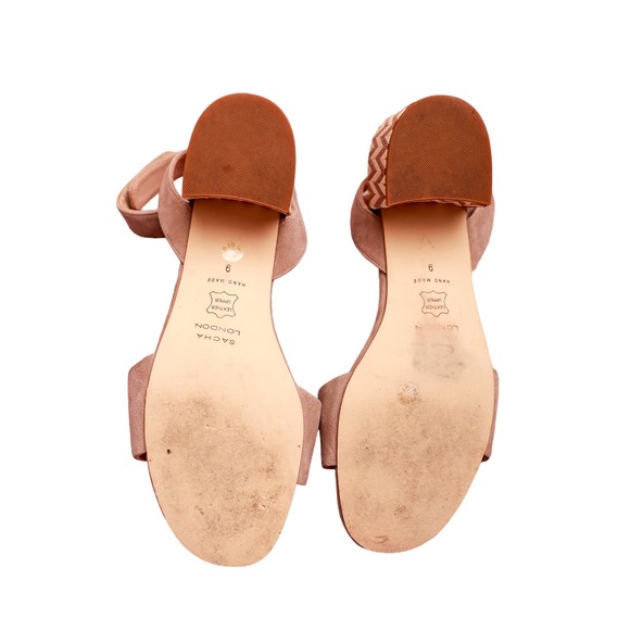 Sacha London Neola Sandals size 9 chevron block heel strappy tan beige - Picture 4 of 6